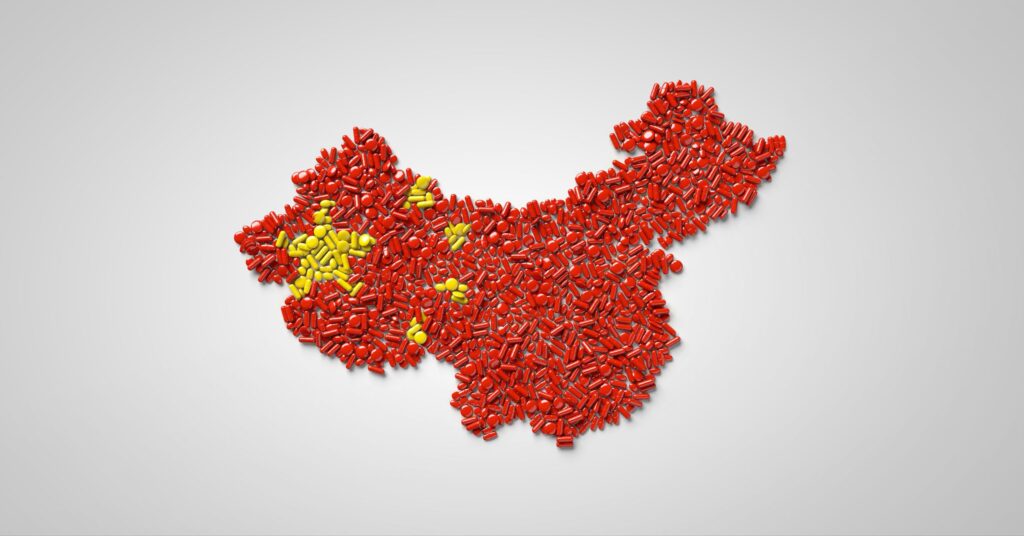 Map of China made of pills